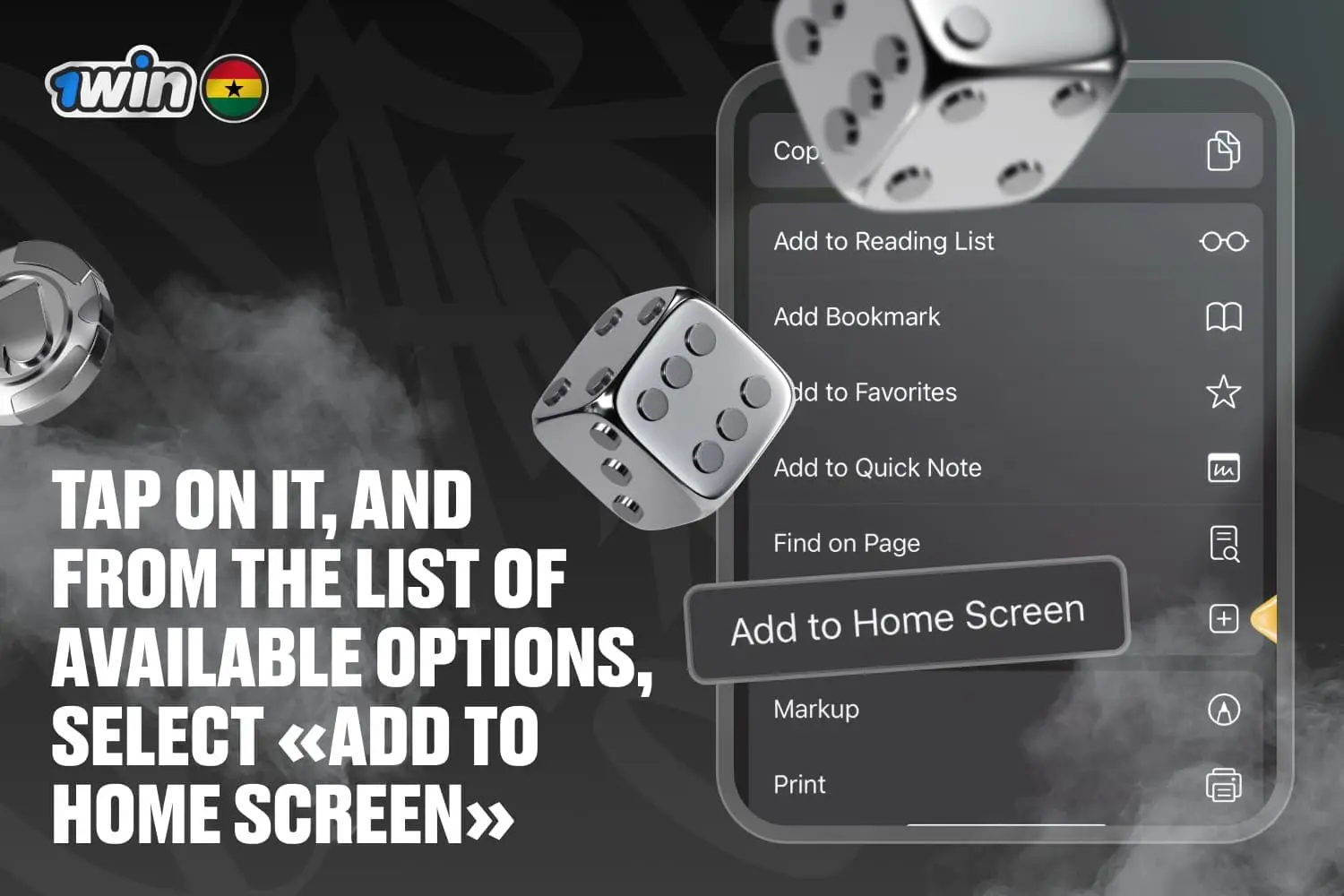 Tap on it, and from the list of available options, select “add to home screen”